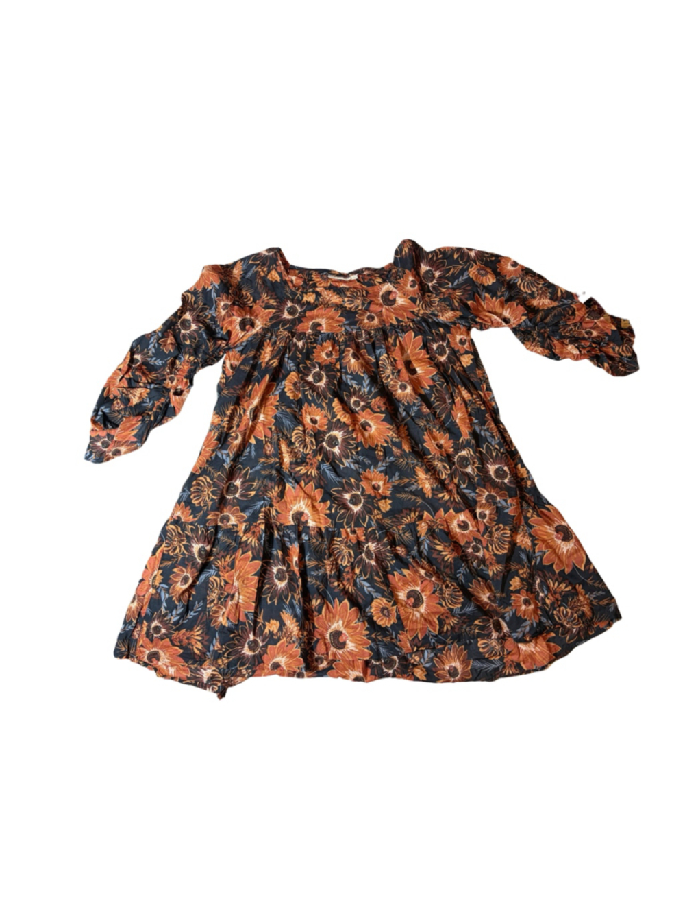 Happy Nature Floral Cotton Tiered Boho Peasant Dress Size Large Cottagecore